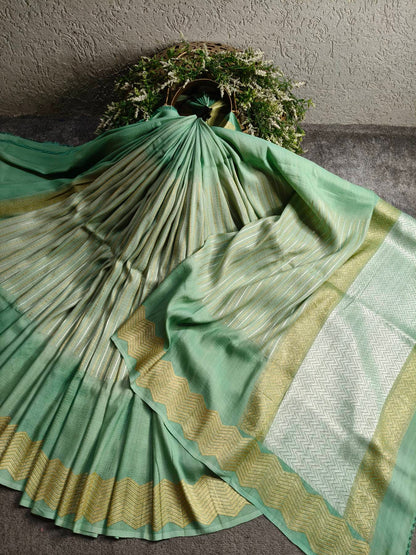 SEA GREEN GEORGETTE TUSSAR PURE HANDLOOM BANARASI SAREE
