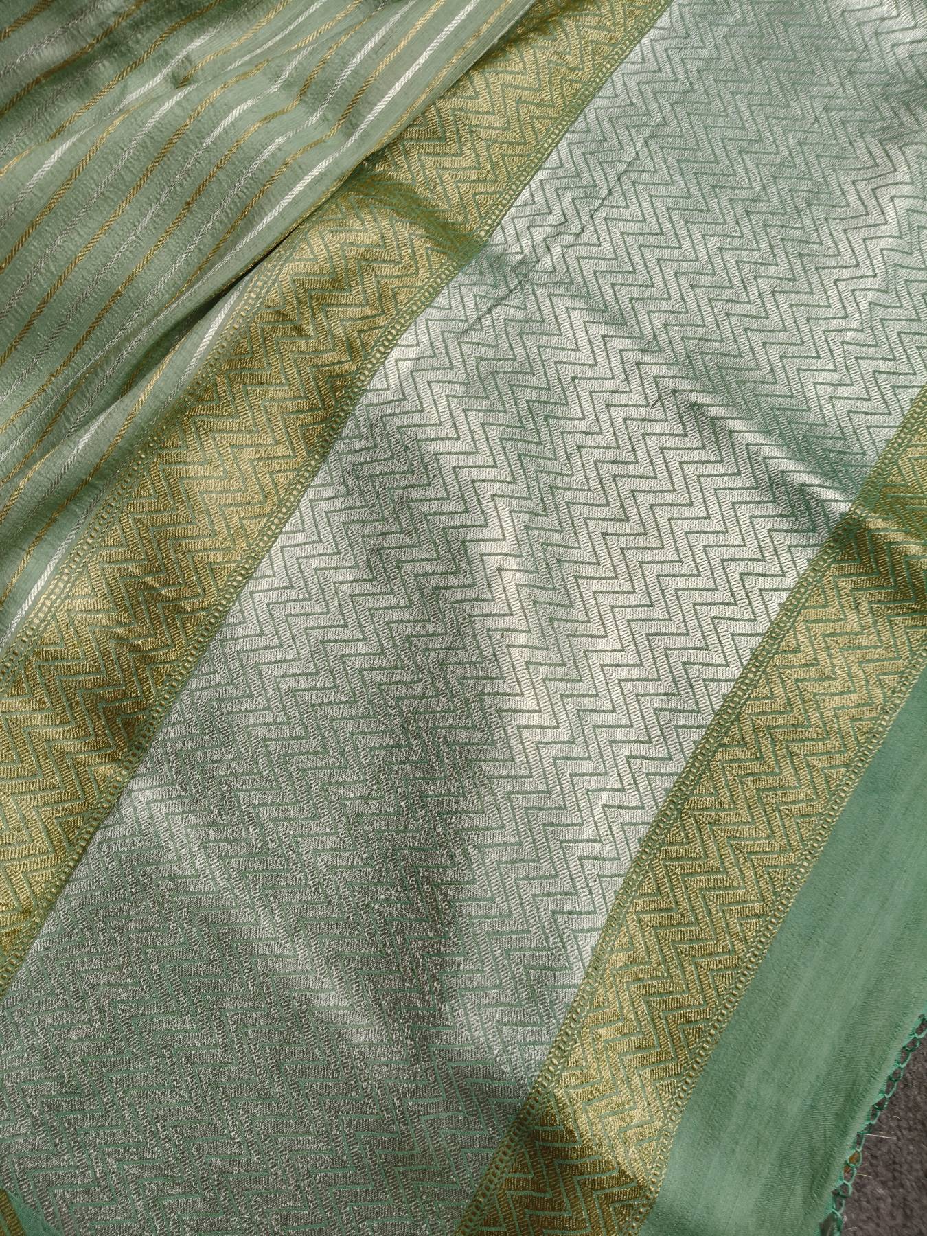 SEA GREEN GEORGETTE TUSSAR PURE HANDLOOM BANARASI SAREE