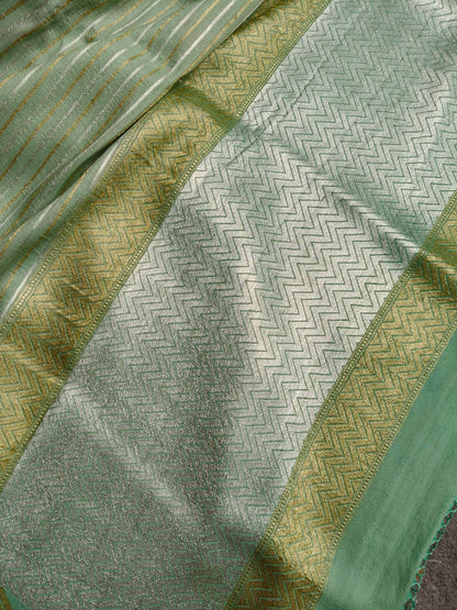 SEA GREEN GEORGETTE TUSSAR PURE HANDLOOM BANARASI SAREE