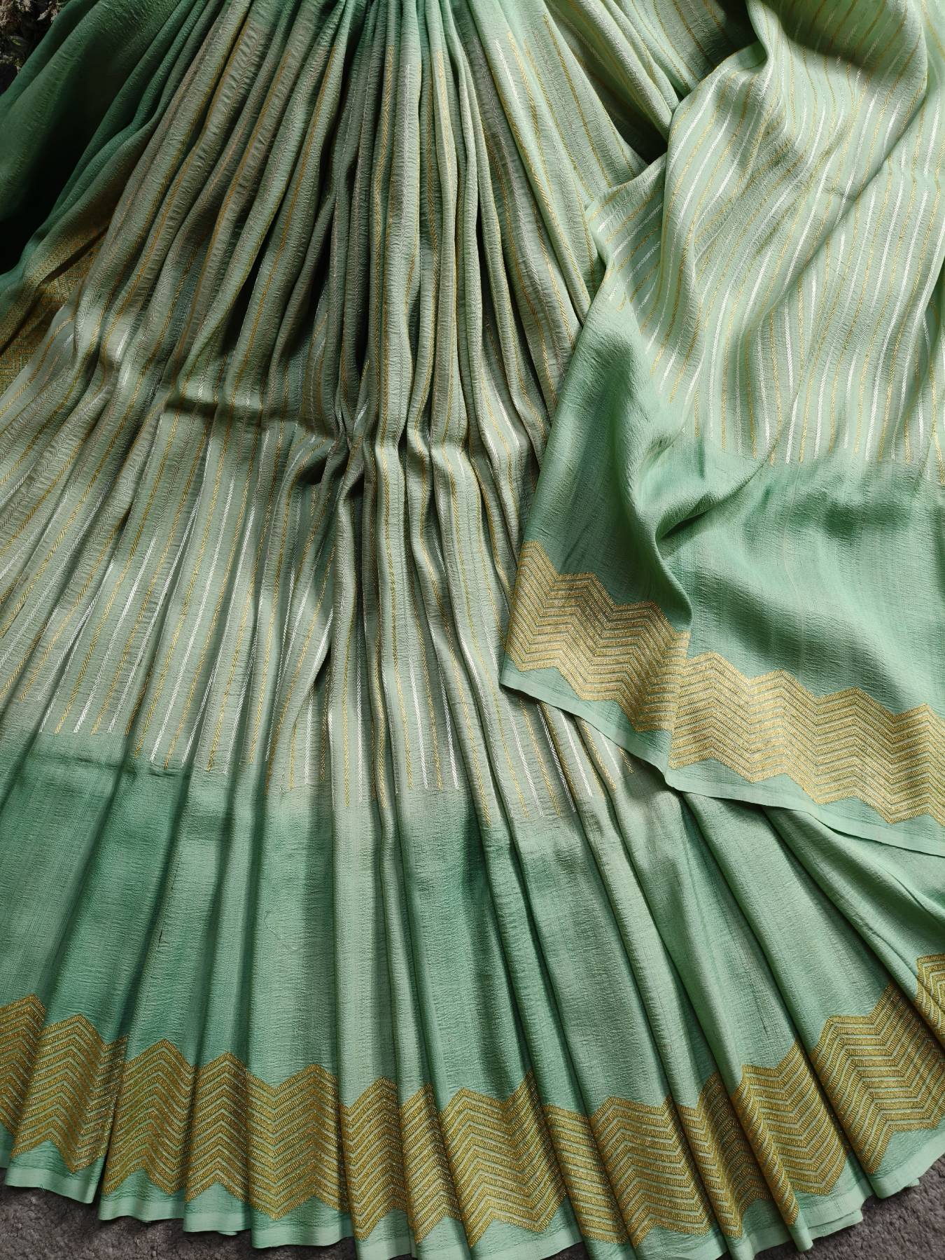 SEA GREEN GEORGETTE TUSSAR PURE HANDLOOM BANARASI SAREE