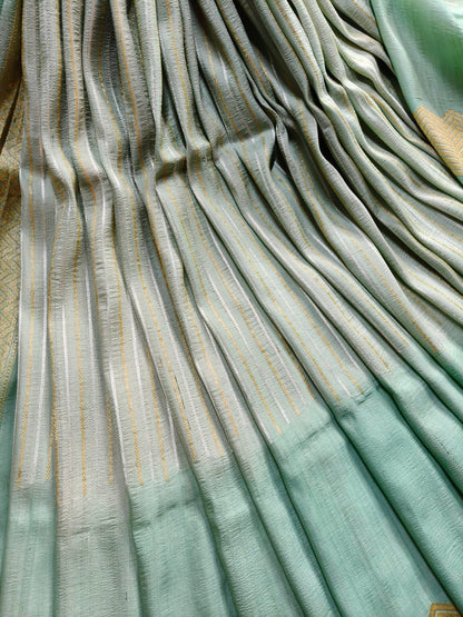 SEA GREEN GEORGETTE TUSSAR PURE HANDLOOM BANARASI SAREE