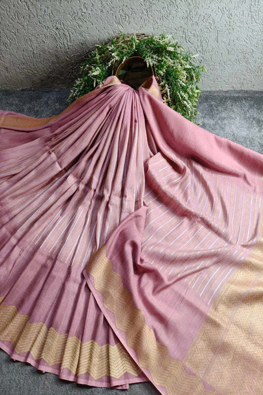 PINK GEORGETTE TUSSAR PURE HANDLOOM BANARASI SAREE