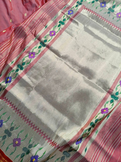 CORAL PINK SILK PURE HANDLOOM PAITHANI SAREE