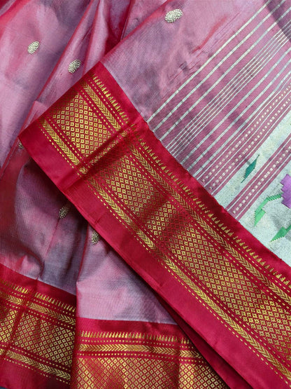 CORAL PINK SILK PURE HANDLOOM PAITHANI SAREE
