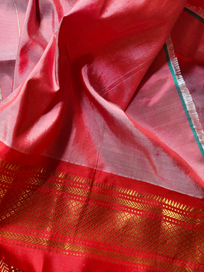 CORAL PINK SILK PURE HANDLOOM PAITHANI SAREE