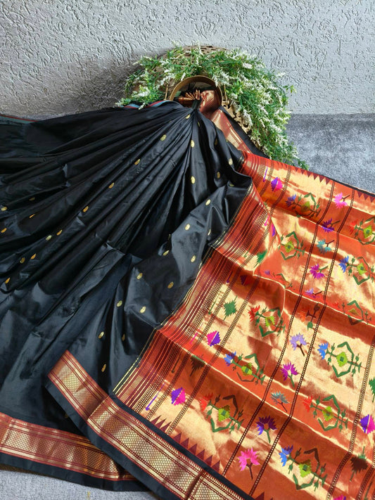 BLACK SILK PURE HANDLOOM PAITHANI SAREE