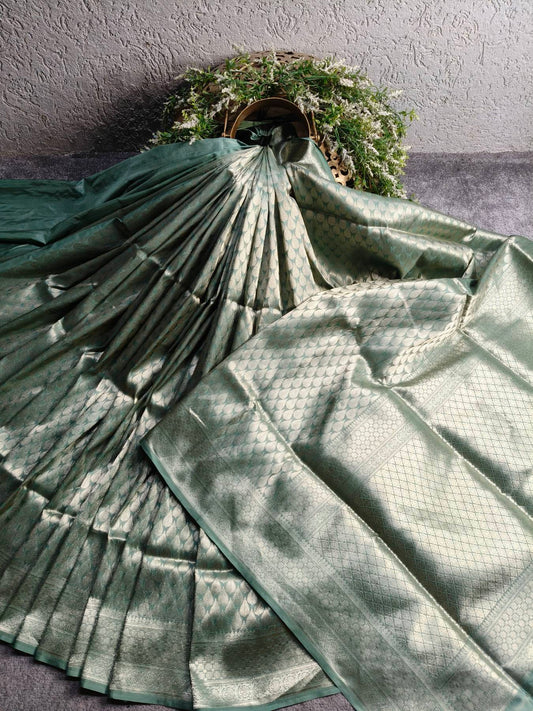 SAGE GREEN SILK PURE HANDLOOM BANARASI SAREE