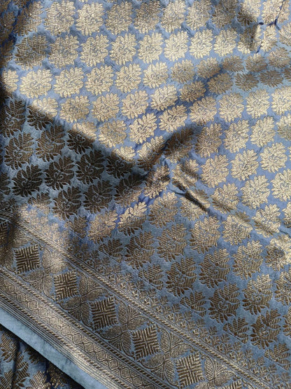 GREY SILK PURE HANDLOOM BANARASI SAREE
