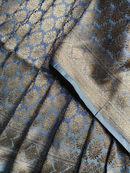 GREY SILK PURE HANDLOOM BANARASI SAREE