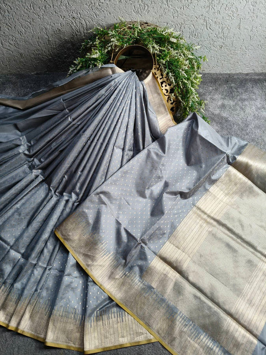 GREY SILK PURE HANDLOOM BANARASI SAREE