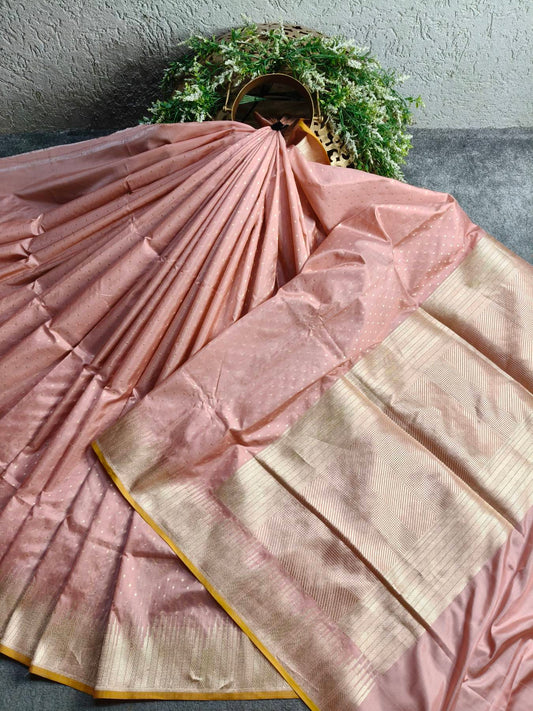 PEACH SILK PURE HANDLOOM BANARASI SAREE