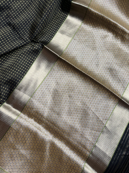 GREEN BLACK DO RUKHI SILK PURE HANDLOOM BANARASI SAREE