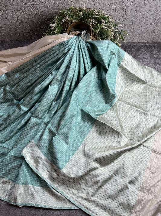 BLUE WHITE DO RUKHI SILK PURE HANDLOOM BANARASI SAREE