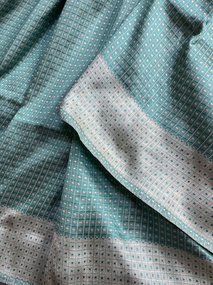 BLUE WHITE DO RUKHI SILK PURE HANDLOOM BANARASI SAREE