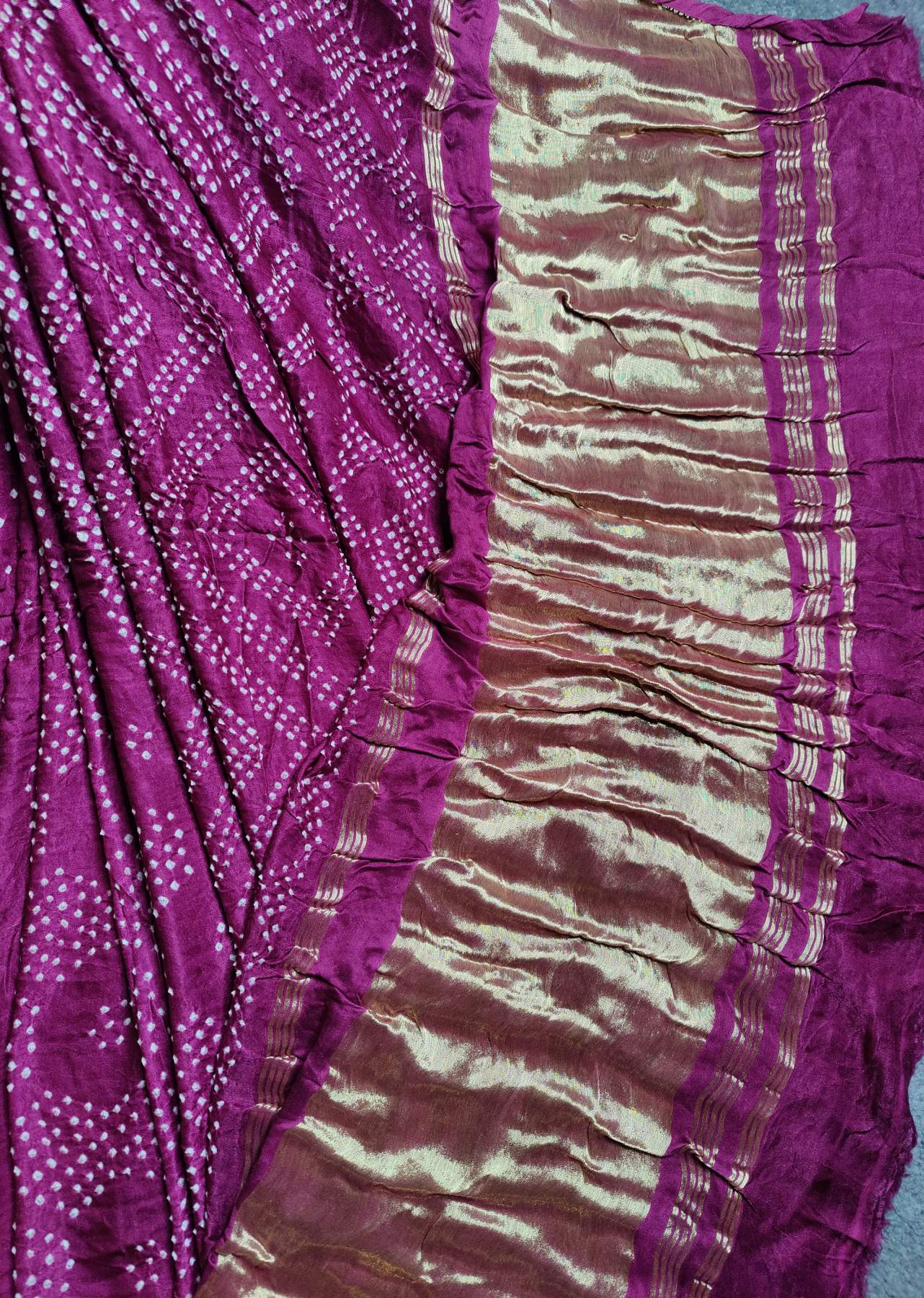 WINE GAJJI SILK PURE HANDLOOM BANDHEJ SAREE