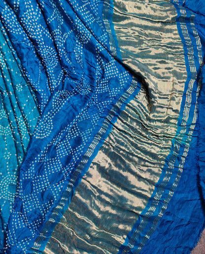 PEACOCK BLUE GAJJI SILK PURE HANDLOOM BANDHEJ SAREE