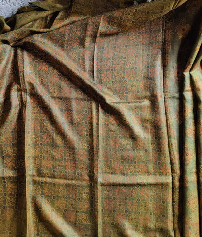 MEHNDI GREEN TUSSAR SILK PURE HANDLOOM ORGANIC DYE HANDBLOCK PRINT SAREE