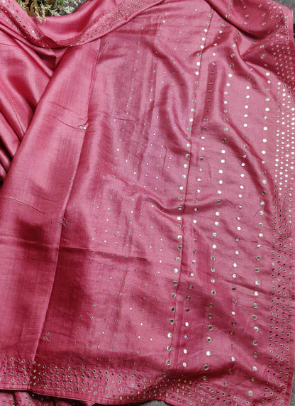 PINK TUSSAR SILK PURE HANDLOOM EMBROIDERY SAREE