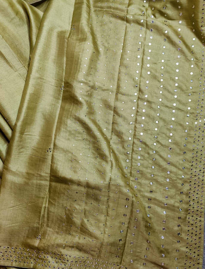 PISTA GREEN TUSSAR SILK PURE HANDLOOM EMBROIDERY SAREE