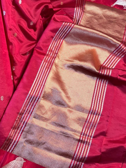 DEEP RED CHINIYA SILK PURE HANDLOOM BANARASI SAREE