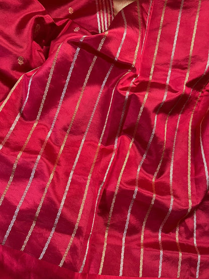 DEEP RED CHINIYA SILK PURE HANDLOOM BANARASI SAREE