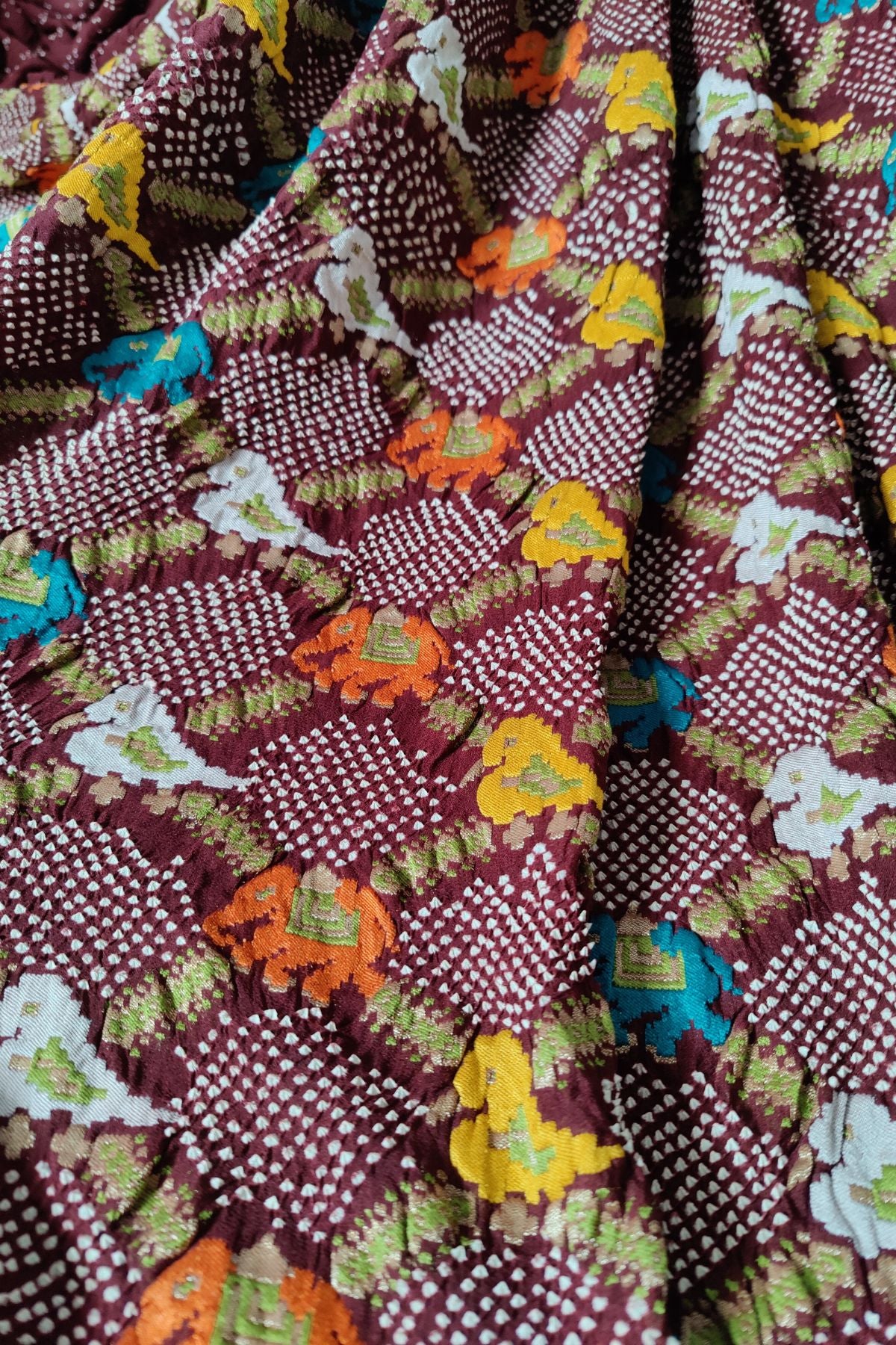 MAROON GEORGETTE PURE HANDLOOM BANDHEJ SAREE