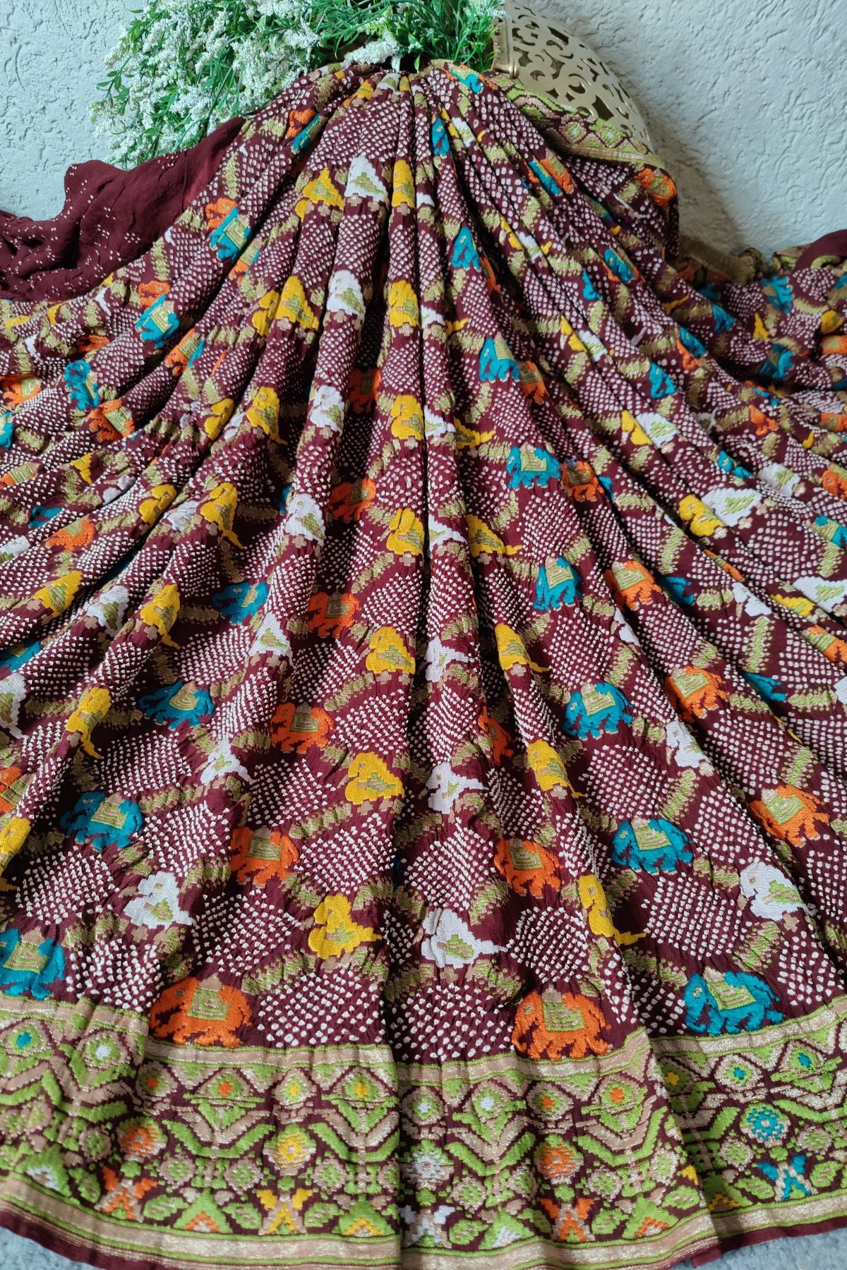 MAROON GEORGETTE PURE HANDLOOM BANDHEJ SAREE