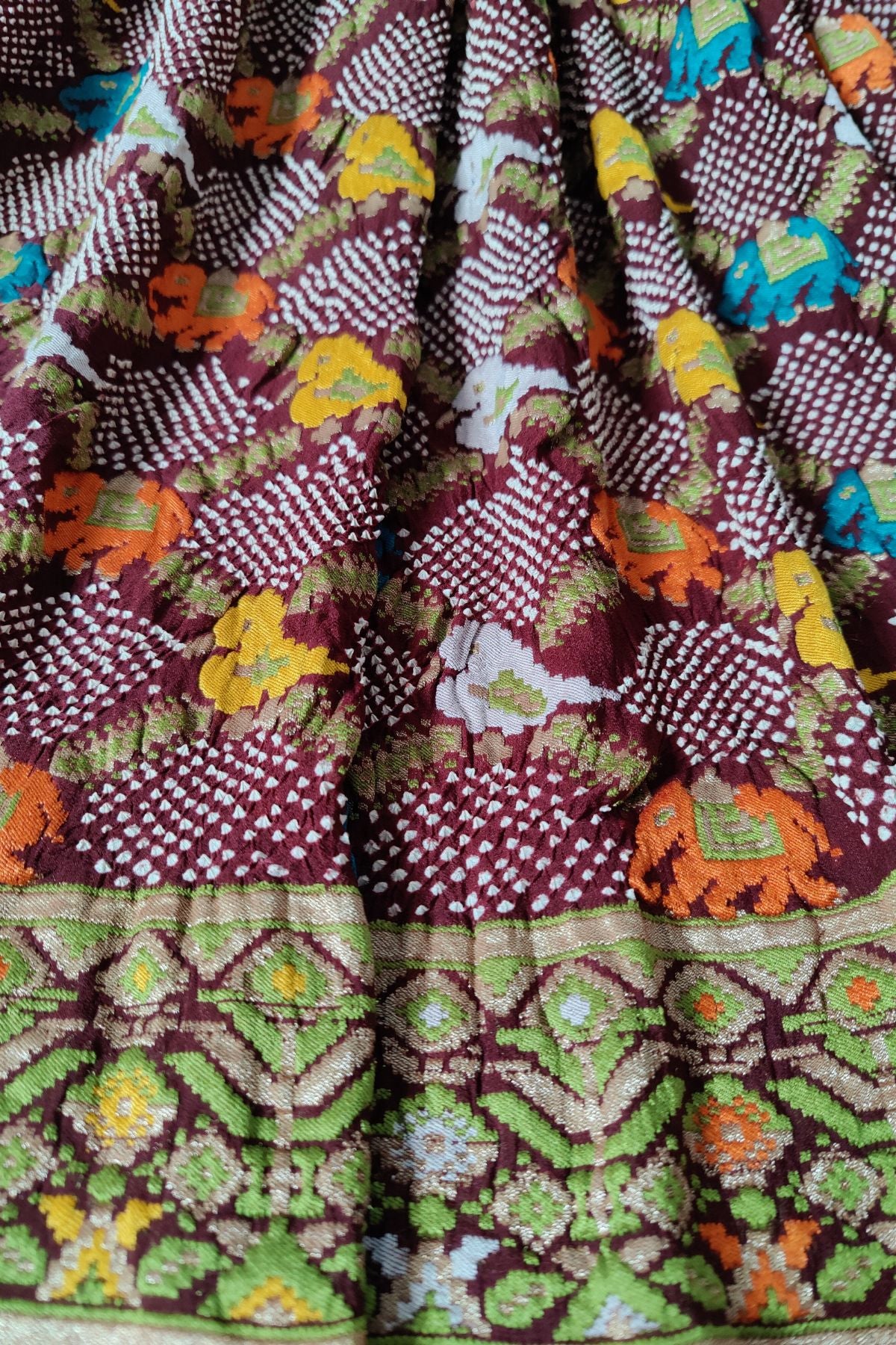 MAROON GEORGETTE PURE HANDLOOM BANDHEJ SAREE