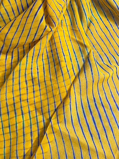 TURMERIC YELLOW CHIFFON PURE HANDLOOM LEHERIYA SAREE