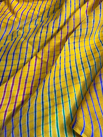 TURMERIC YELLOW CHIFFON PURE HANDLOOM LEHERIYA SAREE