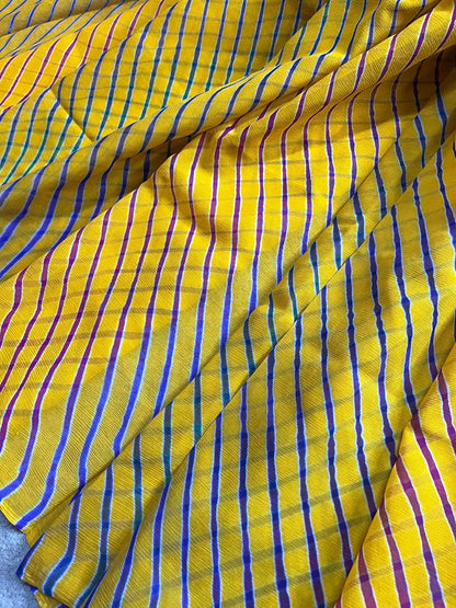 TURMERIC YELLOW CHIFFON PURE HANDLOOM LEHERIYA SAREE