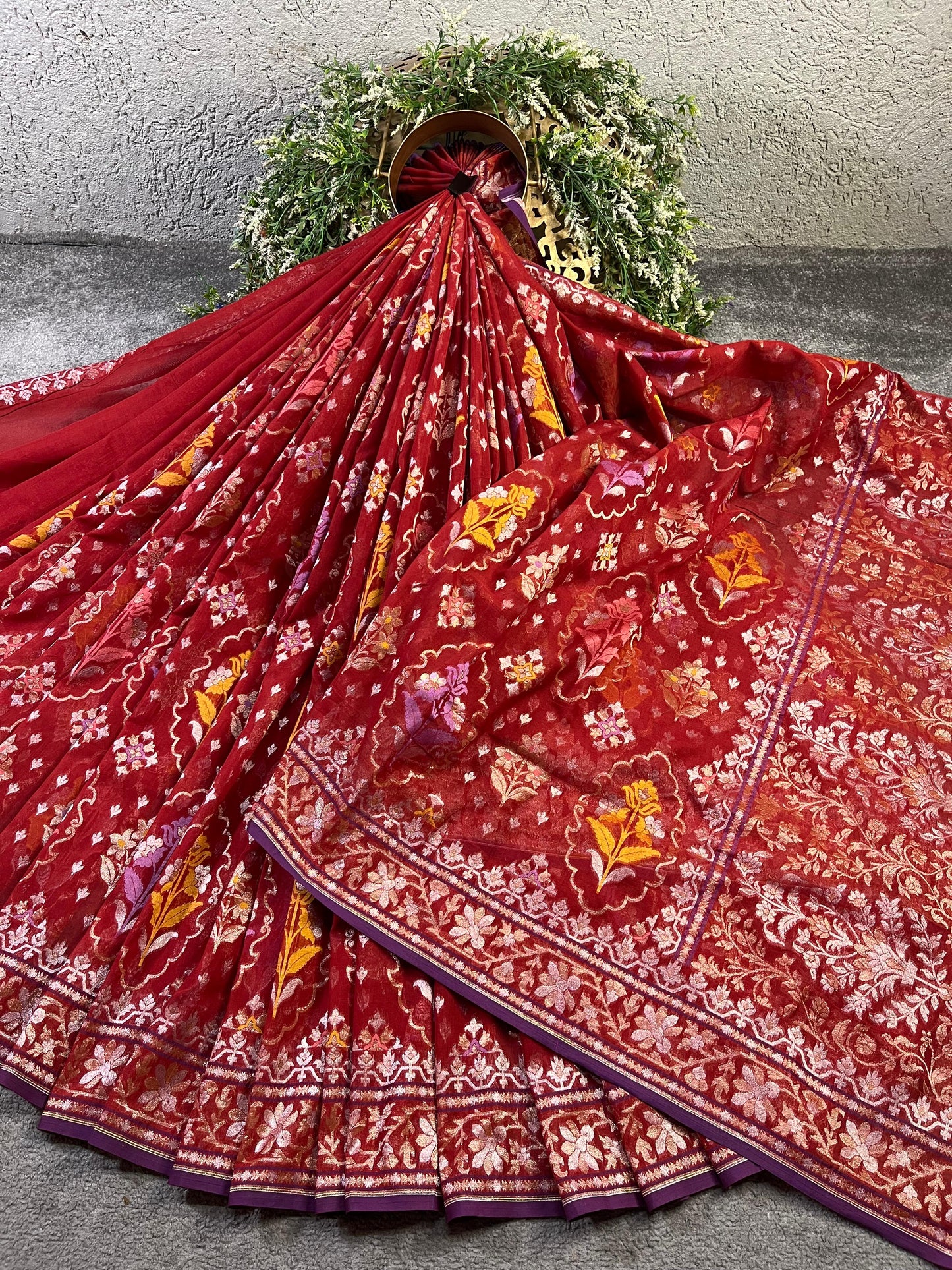 RED COTTON PURE HANDLOOM BANARASI SAREE