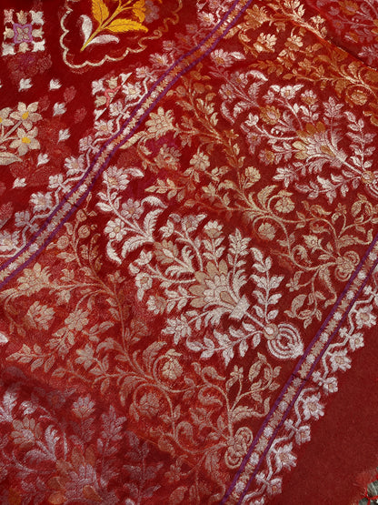 RED COTTON PURE HANDLOOM BANARASI SAREE