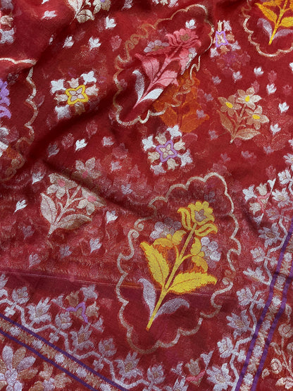 RED COTTON PURE HANDLOOM BANARASI SAREE