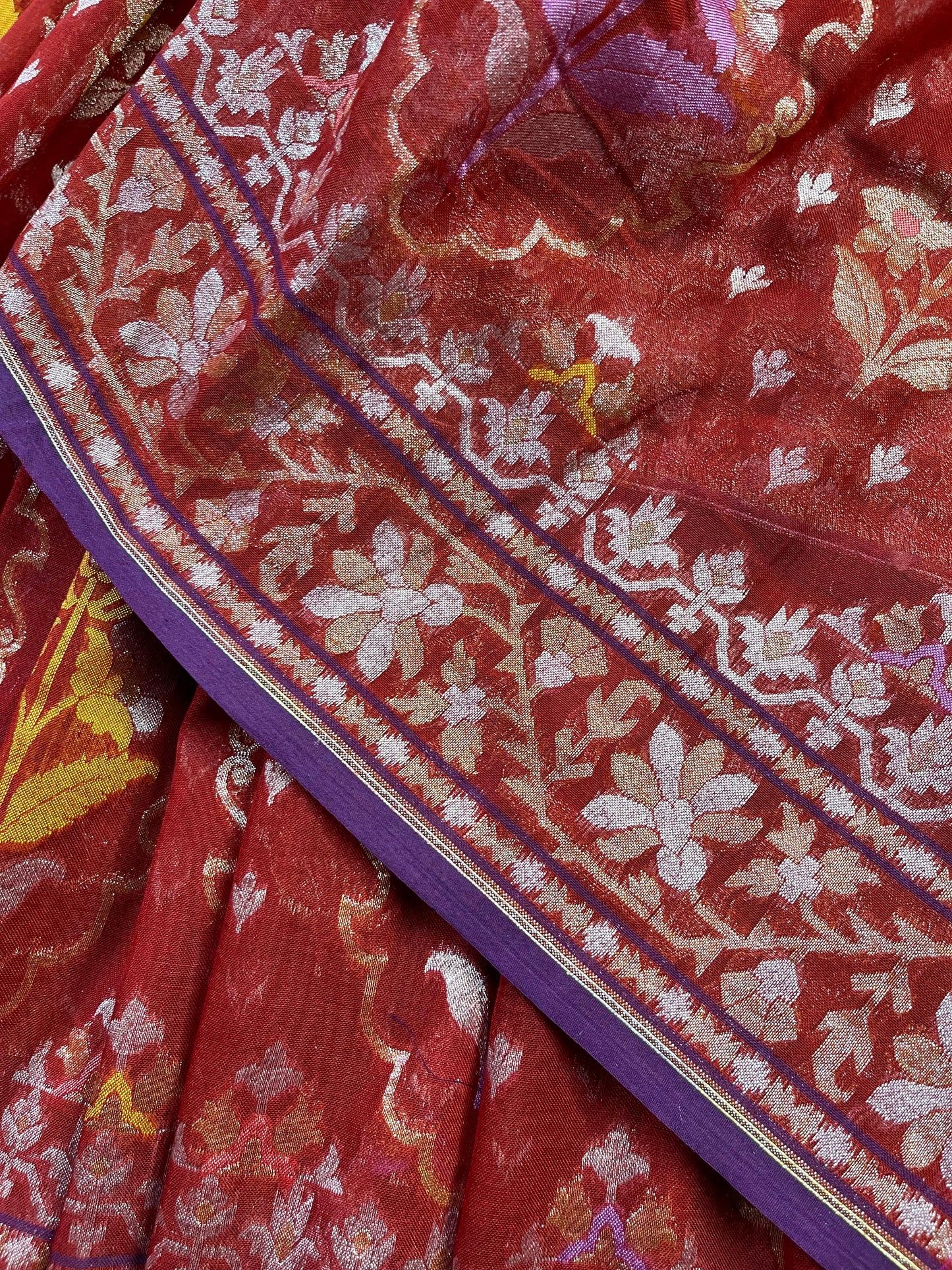 RED COTTON PURE HANDLOOM BANARASI SAREE