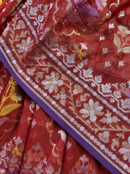 RED COTTON PURE HANDLOOM BANARASI SAREE