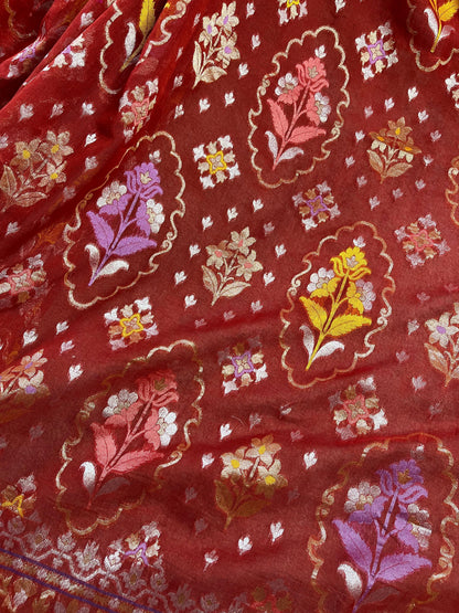 RED COTTON PURE HANDLOOM BANARASI SAREE
