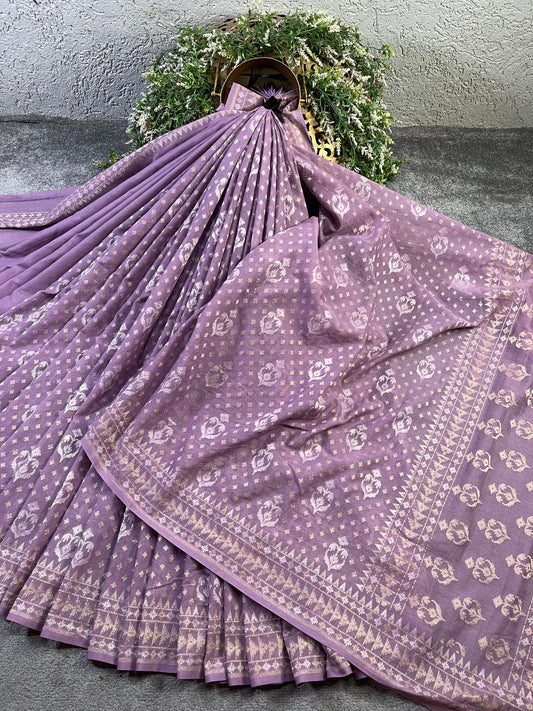 LILAC COTTON PURE HANDLOOM BANARASI SAREE