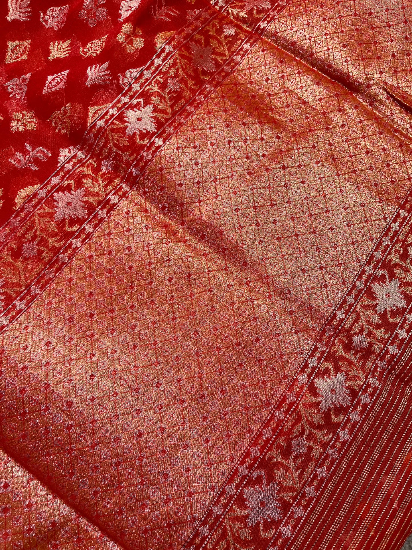 RED COTTON PURE HANDLOOM BANARASI SAREE