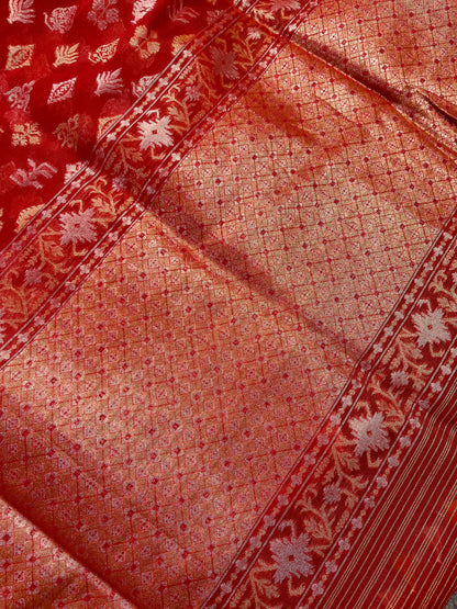 RED COTTON PURE HANDLOOM BANARASI SAREE