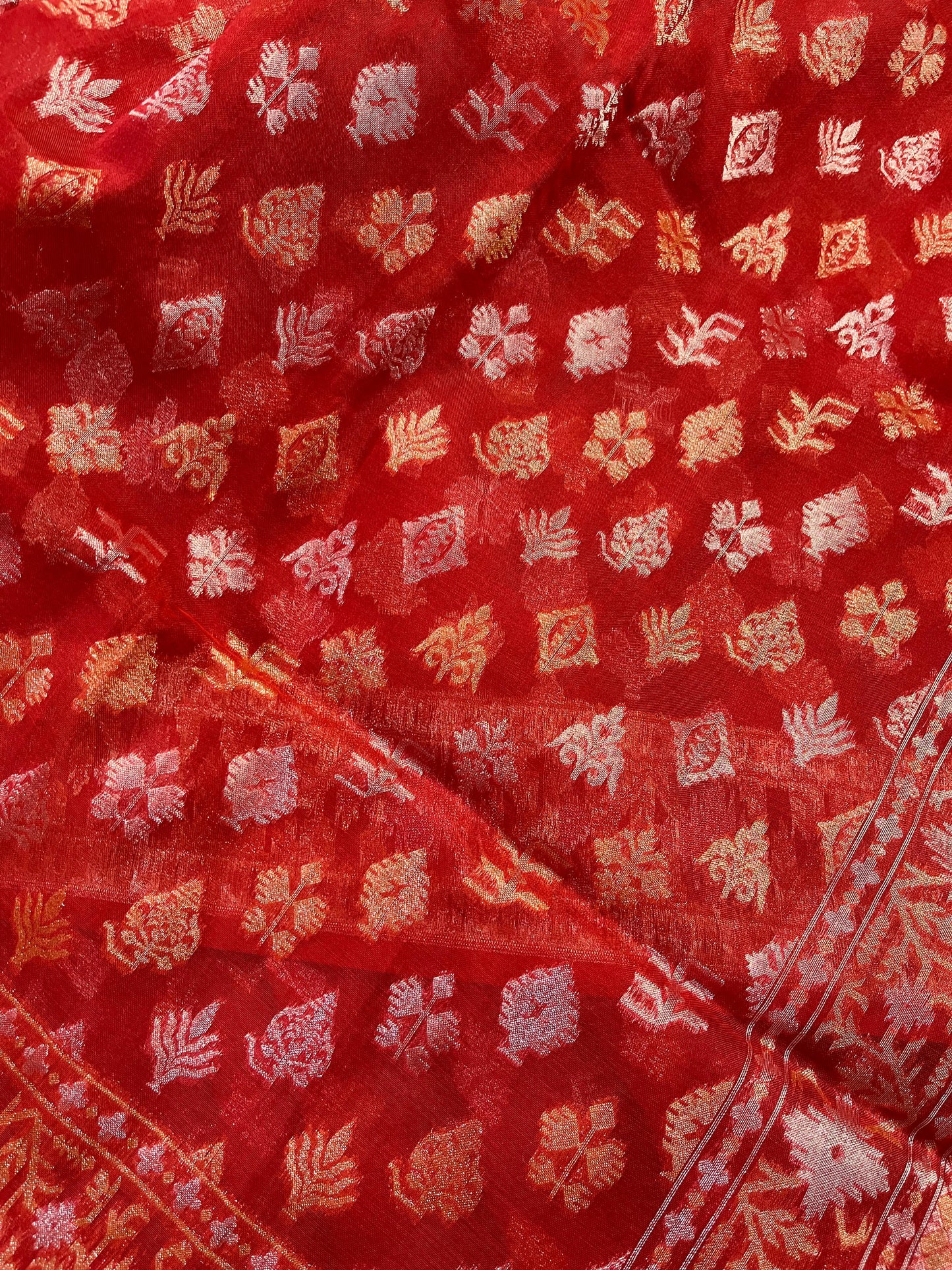 RED COTTON PURE HANDLOOM BANARASI SAREE