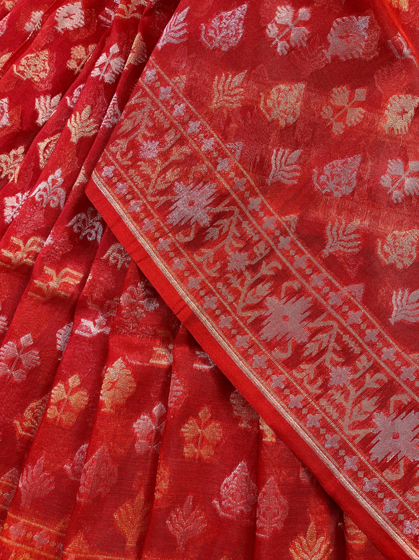 RED COTTON PURE HANDLOOM BANARASI SAREE