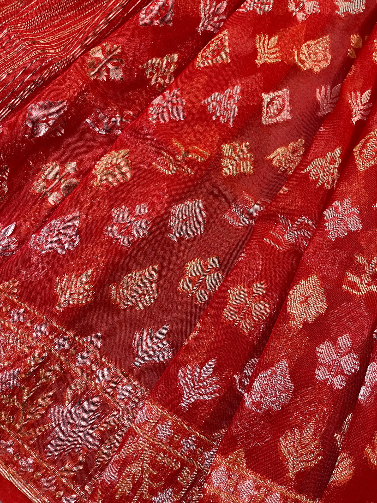 RED COTTON PURE HANDLOOM BANARASI SAREE