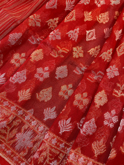RED COTTON PURE HANDLOOM BANARASI SAREE