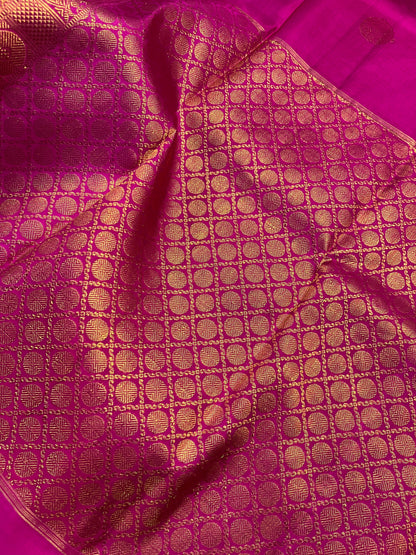 TWO TONE GREEN MUSTARD AND PINK SILK PURE HANDLOOM KANJIVARAM MUBBAGAM SAREE
