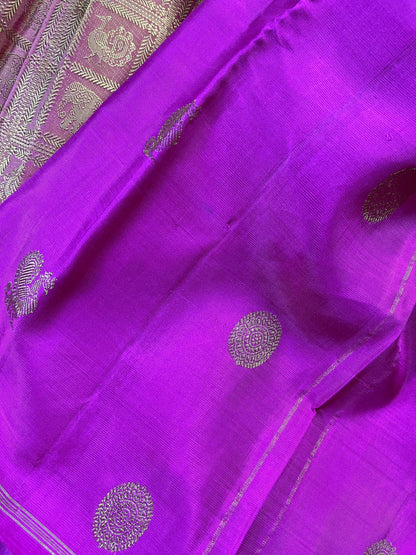 TWO TONE GREEN MUSTARD AND PINK SILK PURE HANDLOOM KANJIVARAM MUBBAGAM SAREE