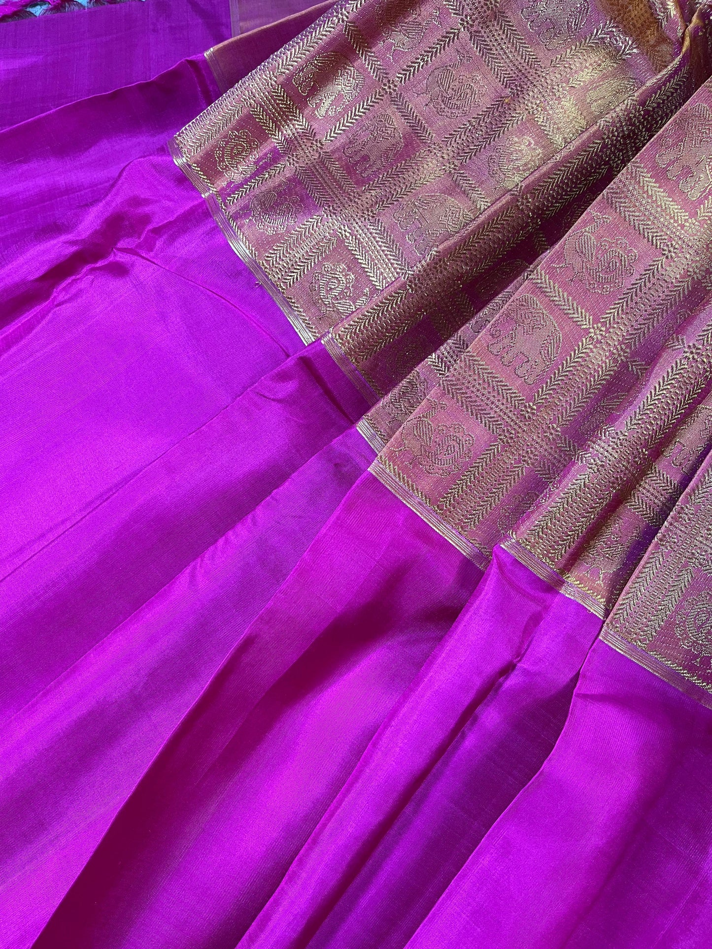 TWO TONE GREEN MUSTARD AND PINK SILK PURE HANDLOOM KANJIVARAM MUBBAGAM SAREE
