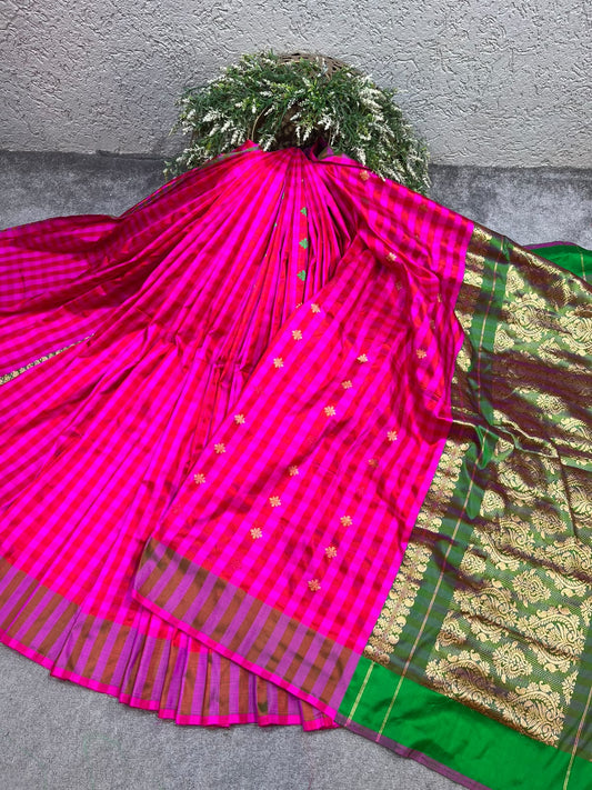 VIBRANT PINK PURE HANDLOOM ASSAMESE SAREE