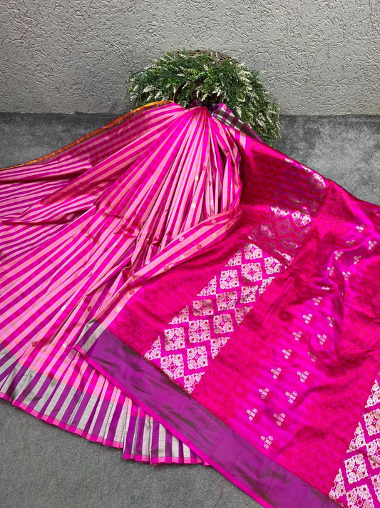 VIBRANT RANI PINK PURE HANDLOOM ASSAMESE SAREE