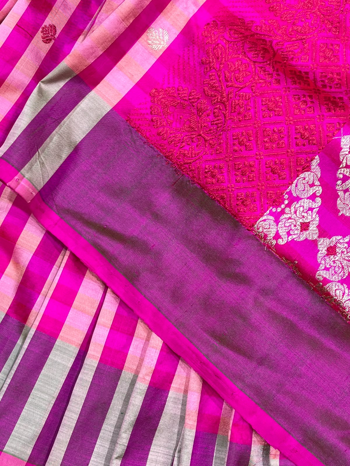 VIBRANT RANI PINK PURE HANDLOOM ASSAMESE SAREE